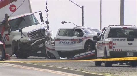 York police officer seriously injured after Canada Post truck strikes cruiser